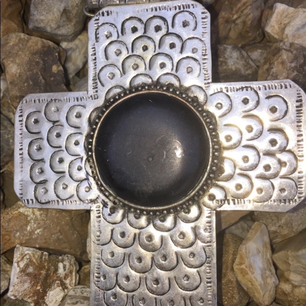 Large Silver Cross Pendant w Ebony center stone